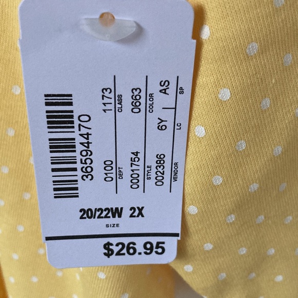 New CJ Banks yellow with white polka dot shirt size 2x - Picture 3 of 5